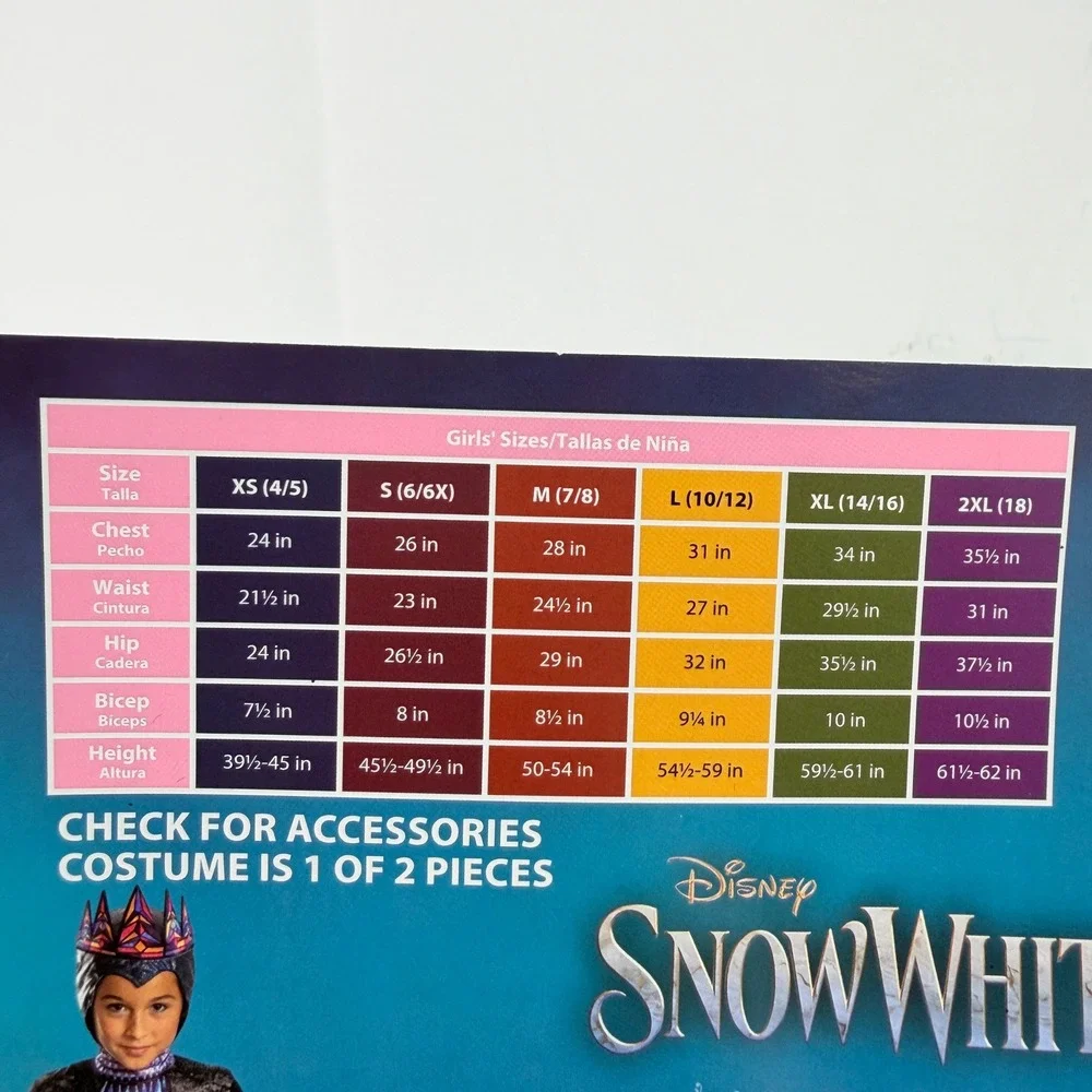 Disney Snow White Evil Queen Costume Girls Medium 7-8 Dress Hood Crown Set